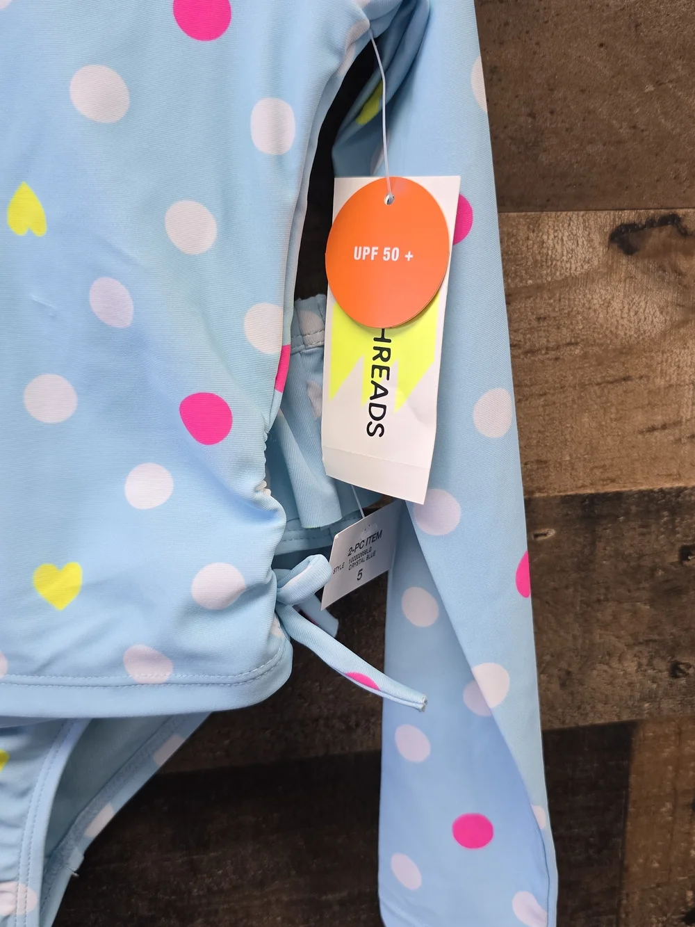 Epic Threads Girls' Blue Polka Dot Long-Sleeve Rash Guard Swim Set Size 5